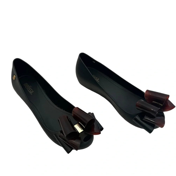 Melissa Black Ultragirl Triple Bow 20 Flats Tortoise Size 6 - Picture 2 of 7